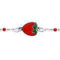 Bracelet en argent rhodi&eacute; cha&icirc;ne boules avec fraise rouge 13+3cm Artemare