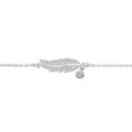 Bracelet en argent rhodi&eacute; cha&icirc;ne avec plume et oxyde blanc serti clos 16+3cm