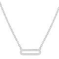 Collier en argent rhodi&eacute; cha&icirc;ne avec pendentif rectangulaire arrondi pav&eacute; d'oxydes blancs sertis 40+5cm Artemare