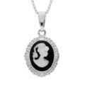 Colliers sur Artemare : Collier en argent rhodi&eacute; cha&icirc;ne avec pendentif Cam&eacute;e noir 40+5cm