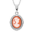 Collier en argent rhodi&eacute; cha&icirc;ne avec pendentif Cam&eacute;e rose 40+5cm