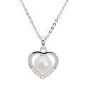 Collier en argent rhodi&eacute; cha&icirc;ne avec pendentif coeur avec perle de culture d'eau douce blanche et oxydes blancs sertis 42+3cm Artemare