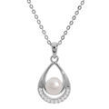 Collier en argent rhodi&eacute; cha&icirc;ne avec pendentif perle de culture d'eau douce blanche dans goutte et oxydes blancs sertis 42+3cm Artemare