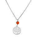 Collier en argent rhodi&eacute; cha&icirc;ne avec pendentif boule Ambre v&eacute;ritable et arbre de vie 41+5cm Artemare