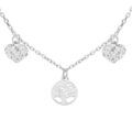 Colliers sur Artemare : Collier en argent rhodi&eacute; cha&icirc;ne avec pampilles coeur diamant&eacute; et arbre de vie 40+4cm