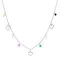 Colliers sur Artemare : Collier en argent rhodi&eacute; cha&icirc;ne avec pampilles coeurs &eacute;vid&eacute;s et perles facet&eacute;es 40+4cm
