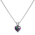 Collier en argent rhodi&eacute; cha&icirc;ne avec pendentif c?ur d'oxyde mystique arc en ciel 42+3cm