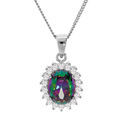 Collier en argent rhodi&eacute; cha&icirc;ne avec pendentif oxyde mystique arc en ciel et contour dentelle d'oxydes blancs 42+3cm Artemare