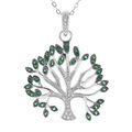 Collier en argent rhodi&eacute; massif cha&icirc;ne avec pendentif arbre de vie petit mod&egrave;le oxydes blancs et verts sertis 40+5cm Artemare