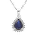 Colliers sur Artemare : Collier en argent rhodi&eacute; cha&icirc;ne avec pendentif Saphir forme goutte et contour de Topazes blanches serties 42+3cm