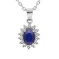Colliers sur Artemare : Collier en argent rhodi&eacute; cha&icirc;ne avec pendentif fleur de Saphir v&eacute;ritable et contour de Topazes blanches serties 42+3cm