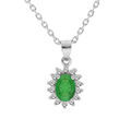 Collier en argent rhodi&eacute; cha&icirc;ne avec pendentif fleur d'Emeraude v&eacute;ritable contour de Topazes blanches serties 42+3cm Artemare