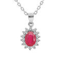 Colliers sur Artemare : Collier en argent rhodi&eacute; cha&icirc;ne avec pendentif fleur de Rubis v&eacute;ritable et contour de Topazes blanches serties 42+3cm
