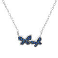 Collier en argent rhodi&eacute; cha&icirc;ne avec papillons en oxydes bleu fonc&eacute; 42+3cm
