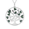 Collier en argent rhodi&eacute; massif cha&icirc;ne avec pendentif arbre de vie 30mm et coeurs oxydes verts 44,5+4,5cm Artemare