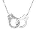Collier en argent rhodi&eacute; massif cha&icirc;ne avec pendentif menottes oxydes blancs 40+5cm Artemare