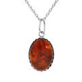 Collier en argent rhodi&eacute; cha&icirc;ne avec pendentif Ambre v&eacute;ritable 40+5cm