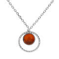 Collier en argent rhodi&eacute; cha&icirc;ne avec pendentif rond Ambre v&eacute;ritable 40+5cm