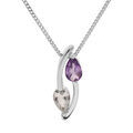 Collier en argent rhodi&eacute; cha&icirc;ne avec pendentif 2 brins pierres Amethyste v&eacute;ritable et Topaze blanc 42+3cm Artemare