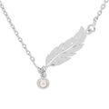 Collier en argent rhodi&eacute; cha&icirc;ne avec plume et oxyde blanc serti clos 39,5+5cm