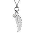 Collier en argent rhodi&eacute; cha&icirc;ne avec pendentif plume et oxyde blanc serti clos 41+4cm Artemare