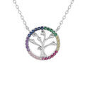 Collier en argent rhodi&eacute; cha&icirc;ne avec pendentif arbre de vie contour oxydes multicouleurs 44cm r&eacute;glable 42-40cm Artemare