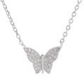 Collier en argent rhodi&eacute; cha&icirc;ne avec papillon pav&eacute; d'oxydes blancs sertis r&egrave;glable 39, 41 et 43cm