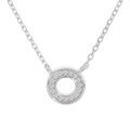 Collier en argent rhodi&eacute; cha&icirc;ne avec pendentif cercle pav&eacute; d'oxydes blancs sertis 42+3cm