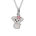 Colliers sur Artemare : Collier en argent rhodi&eacute; cha&icirc;ne avec pendentif koala blanc et fleur 36+2cm