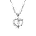 Collier en argent rhodi&eacute; cha&icirc;ne avec pendentif coeur contour oxydes blancs 42+3cm