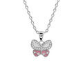 Colliers sur Artemare : Collier en argent rhodi&eacute; cha&icirc;ne avec pendentif papillon pav&eacute; d'oxydes blancs et couleur rose 42+3cm