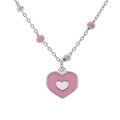 Collier en argent rhodi&eacute; cha&icirc;ne avec pendentif coeur rose 38+3cm