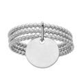Bague en argent rhodi&eacute; triple anneaux boules avec pastille lisse &agrave; graver Artemare