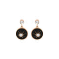 Boucles d'oreille sur Artemare : Boucles d'oreille en acier et PVD rose pampille noire et oxyde blanc &eacute;toil&eacute; avec fermoir poussette