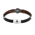 Bracelets sur Artemare : Bracelet en acier et cuir noir corde marron entourant la boussole longueur 20,5cm r&eacute;glable