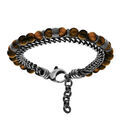 Bracelets sur Artemare : Bracelet en acier boules Oeil de tigre v&eacute;ritable et 1 rang chainage longueur 20+3cm