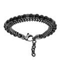 Bracelets sur Artemare : Bracelet en acier boules Onyx v&eacute;ritable et 1 rang chainage 20+3cm