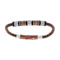 Bracelet en acier et cuir marron perles en PVD noir et rose 21,5cm r&eacute;glable 19cm Artemare