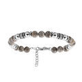 Bracelet en acier boules motifs et boules en Jaspe gris v&eacute;ritable longueur 19+3cm