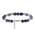 Bracelet en acier boules motifs et boules en Sodalite v&eacute;ritable 19+3cm