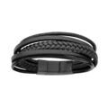 Bracelet en acier et cuir noir multifils double fermoir 23-24cm Artemare