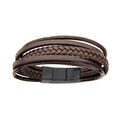 Bracelets sur Artemare : Bracelet en acier et cuir marron multifils double fermoir 23-24cm