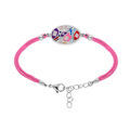 Bracelet Stella Mia en acier cordon rose et pastille ovale avec visage multi couleurs 16+3cm