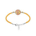 Bracelet Stella Mia en acier cordon jaune avec pastille ronde motif soleil jaune orang&eacute; avec Nacre 16+3cm