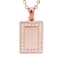 Collier en acier et PVD rose cha&icirc;ne avec pendentif rectangulaire contour d'oxydes blancs possibilit&eacute; gravure 38+7cm