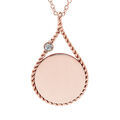 Collier en acier et PVD rose cha&icirc;ne avec pendentif rond &agrave; graver dans une goutte contour perl&eacute; 38+7cm Artemare