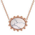 Collier en acier et PVD rose cha&icirc;ne avec Turquoise blanche v&eacute;ritable contour dentel&eacute; 40+5cm Artemare