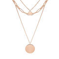 Collier en acier et PVD rose 3 rangs avec pendentifs ronds 38-40-45+5cm