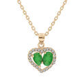 Collier en vermeil cha&icirc;ne avec pendentif coeur d'Emeraudes v&eacute;ritables et contour de Topazes blanches serties 42+3cm Artemare