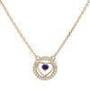 Collier en vermeil cha&icirc;ne avec pendentif anneau cercl&eacute; d'oxydes blancs et coeur Saphir v&eacute;ritable 42+3cm